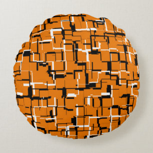 Orange Black White Cool Pattern Round Cushion