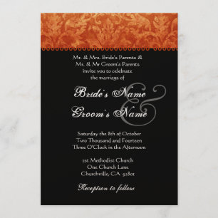 Orange Black White Damask Wedding Invitation