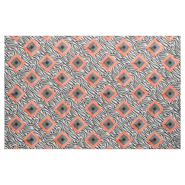 Orange Black White Diamond Pattern Fabric (Yard)
