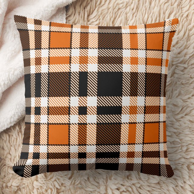 Orange Black White Flannel Tartan Pattern Design  Cushion (Creator Uploaded)