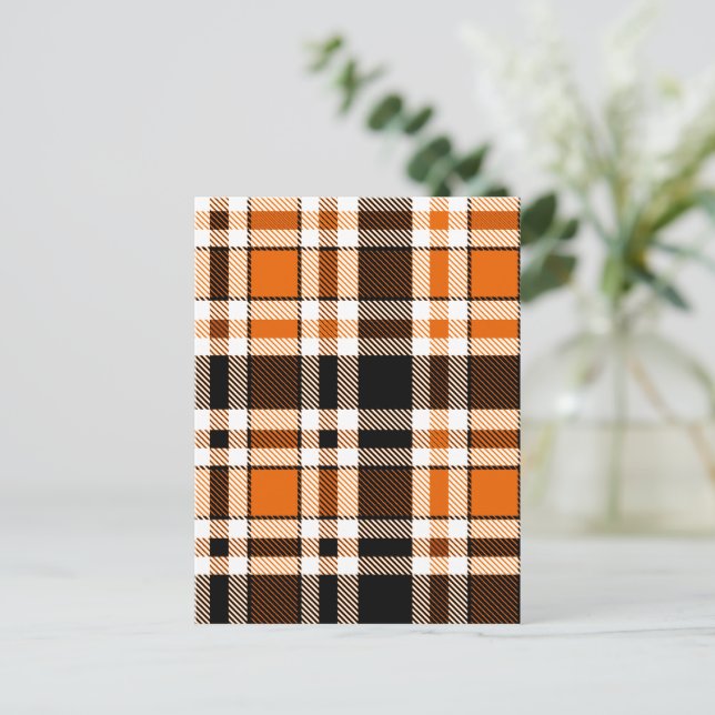 Orange Black White Flannel Tartan Pattern Design  Postcard (Standing Front)
