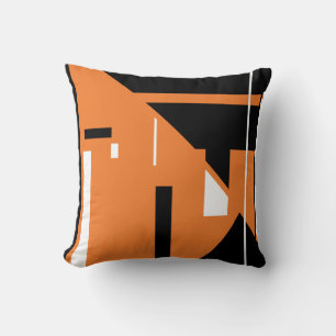Orange Black White Geometric Abstract Design Cushion
