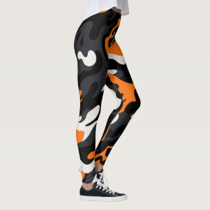 Orange Black White Ghostly Camouflage Camo Pattern Leggings