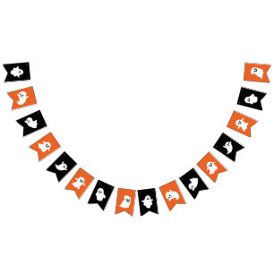 Orange Black White Happy Halloween Cute Ghost Bunting