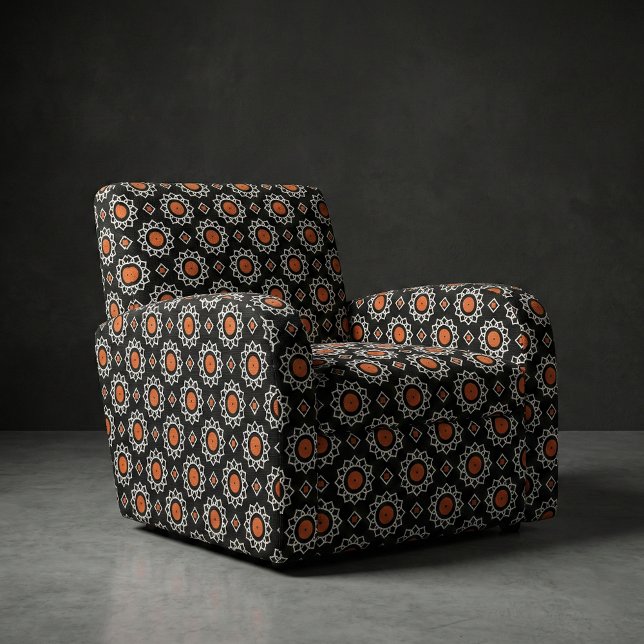 Orange Black White Ornamental Geometric Pattern Fabric (Creator Uploaded)