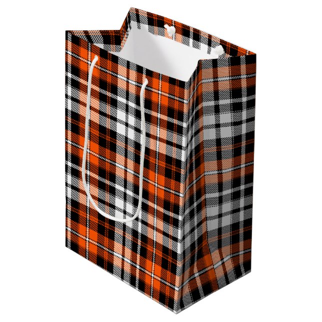 Orange Black White Plaid Tartan Pattern Design  Medium Gift Bag (Front Angled)