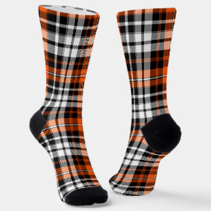 Orange Black White Plaid Tartan Pattern Design  Socks
