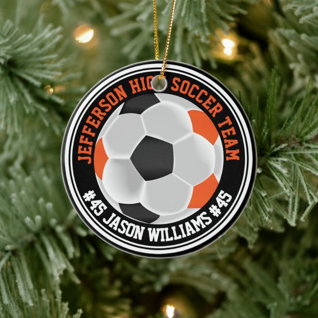 Orange, Black & White Soccer ⚽  Ceramic Tree Decoration (Tree)