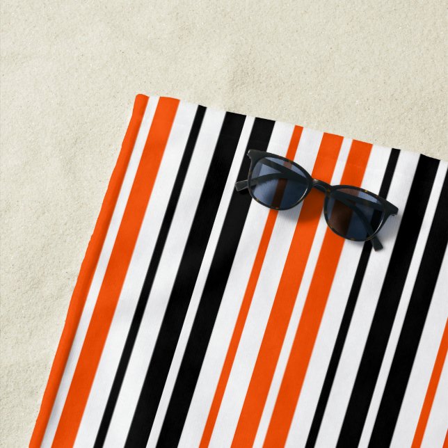 Orange Black White Stripes Pattern Design  Beach Towel (In Situ)