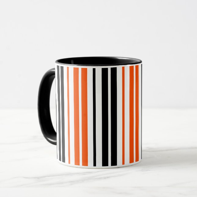 Orange Black White Stripes Pattern Design  Mug (Front Left)