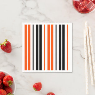 Orange Black White Stripes Pattern Design  Napkin