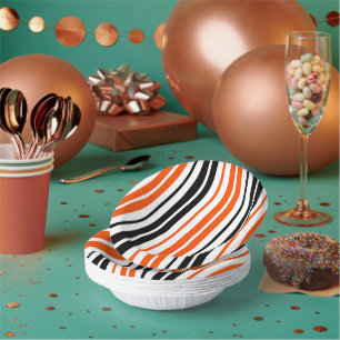 Orange Black White Stripes Pattern Design Paper Plate
