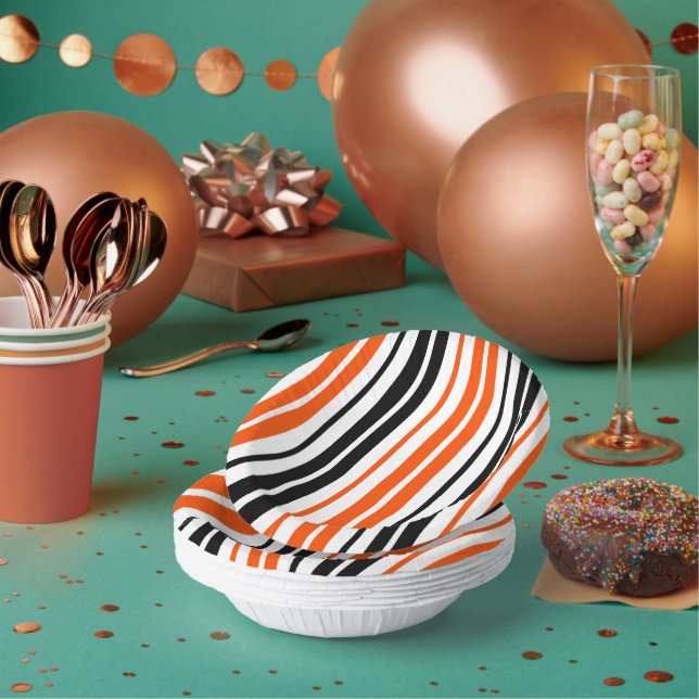 Orange Black White Stripes Pattern Design  Paper Plate (Multi)
