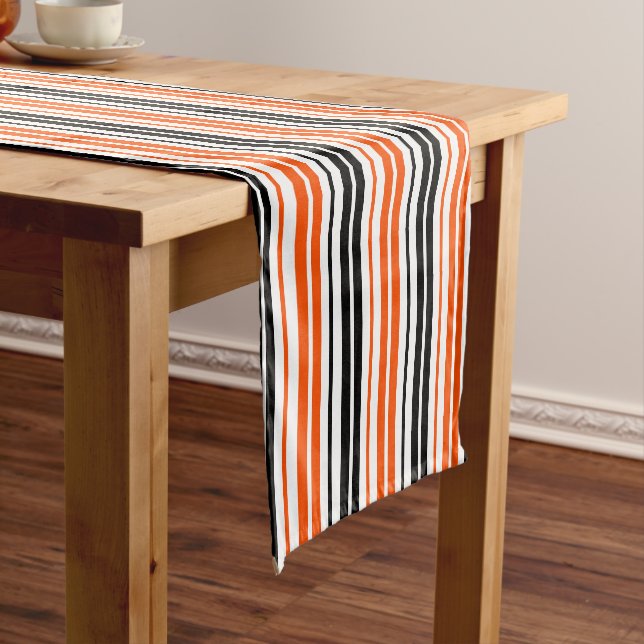 Orange Black White Stripes Pattern Design  Short Table Runner (In Situ)