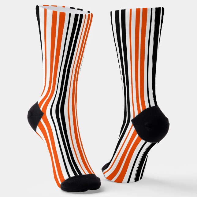 Orange Black White Stripes Pattern Design  Socks (Angled)