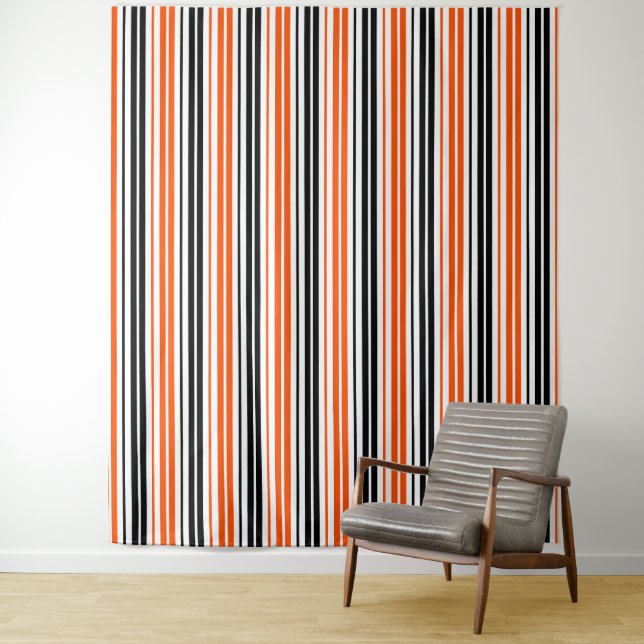Orange Black White Stripes Pattern Design  Tapestry (In Situ)