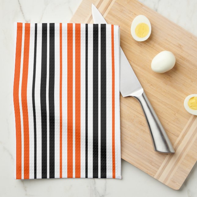 Orange Black White Stripes Pattern Design  Tea Towel (Quarter Fold)