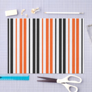 Orange Black White Stripes Pattern Design Tissue Paper