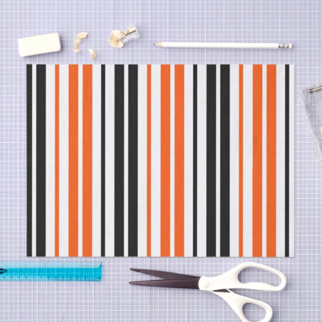 Orange Black White Stripes Pattern Design  Tissue Paper (Craft)