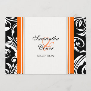 Orange black white wedding engagement invitation