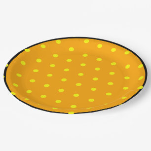 Orange Black Yellow Polka Dots  Paper Plate