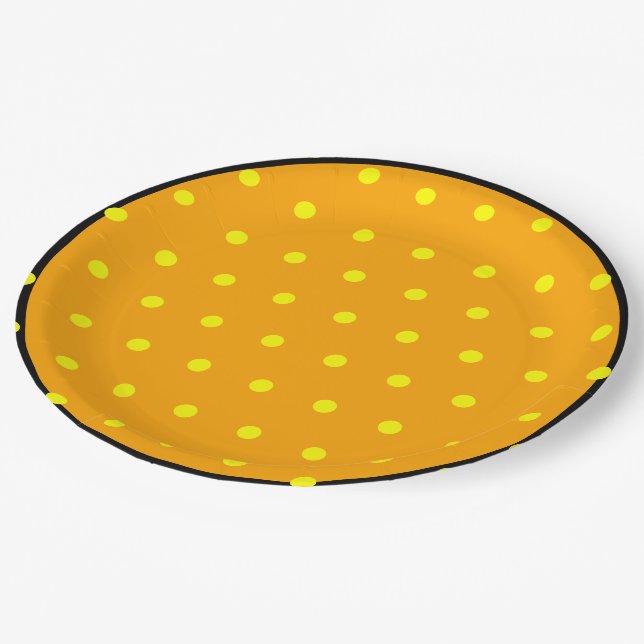 Orange Black Yellow Polka Dots  Paper Plate (Angled)
