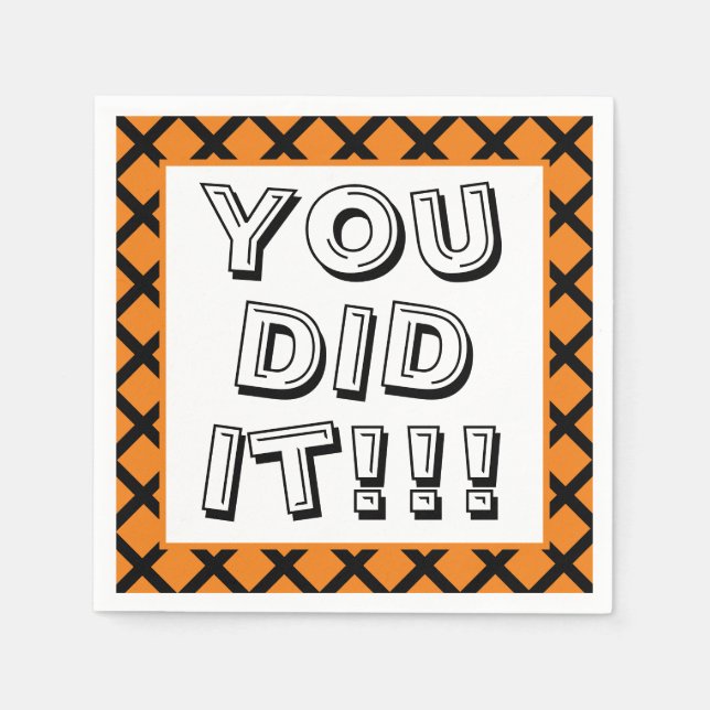Orange & Black You Did It Graduation Napkin (Front)