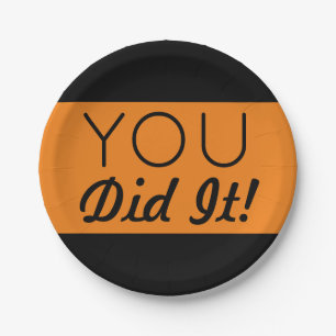 Orange & Black You Did It Graduation Paper Plate