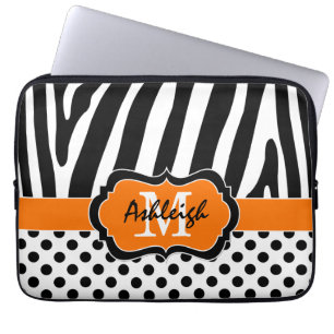 Orange Black Zebra Stripes Polka Dots Laptop Case