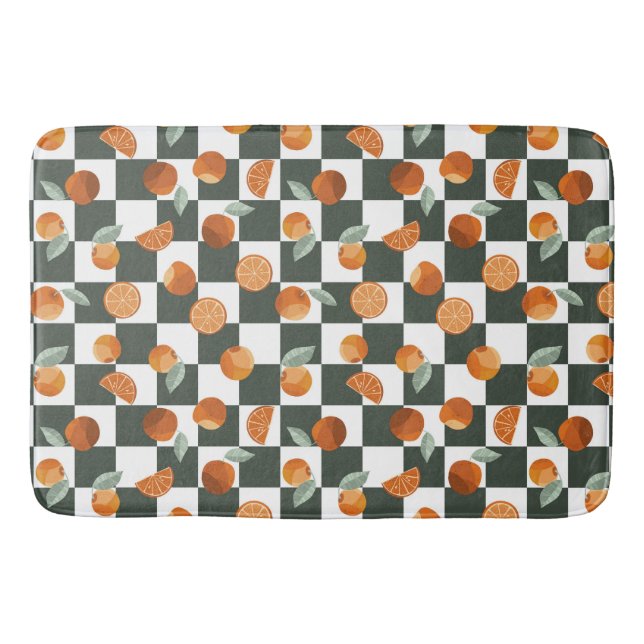 Orange Bliss Dark Teal Checkers Bath Mat (Front)