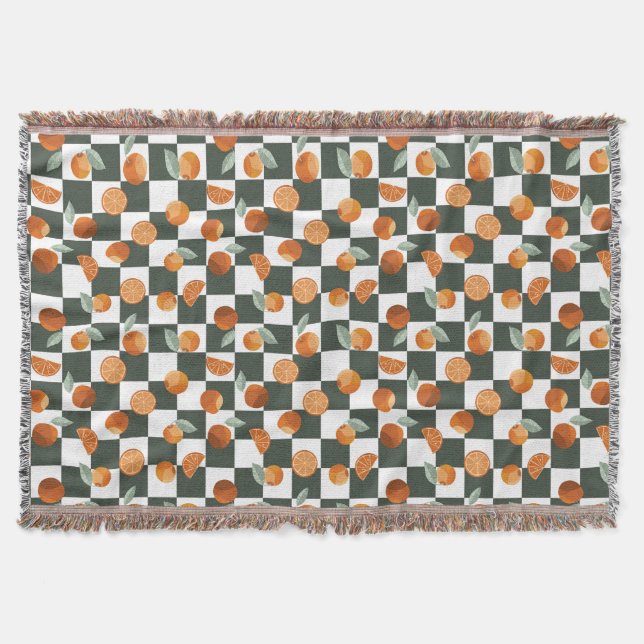 Orange Bliss over Dark Teal Checkers Throw Blanket (Front)