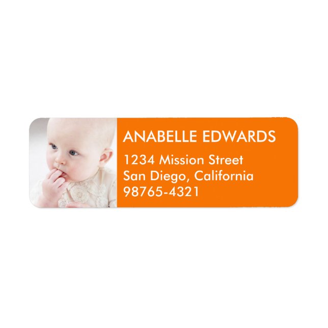 Orange block custom photo modern return address (Front)