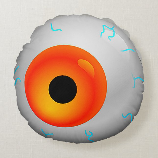 Orange Bloodshot Eye Zombie Halloween Round Round Cushion (Front)