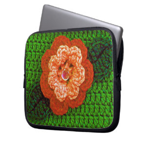 Orange Bloom Artisan Crochet Print Electronics Bag