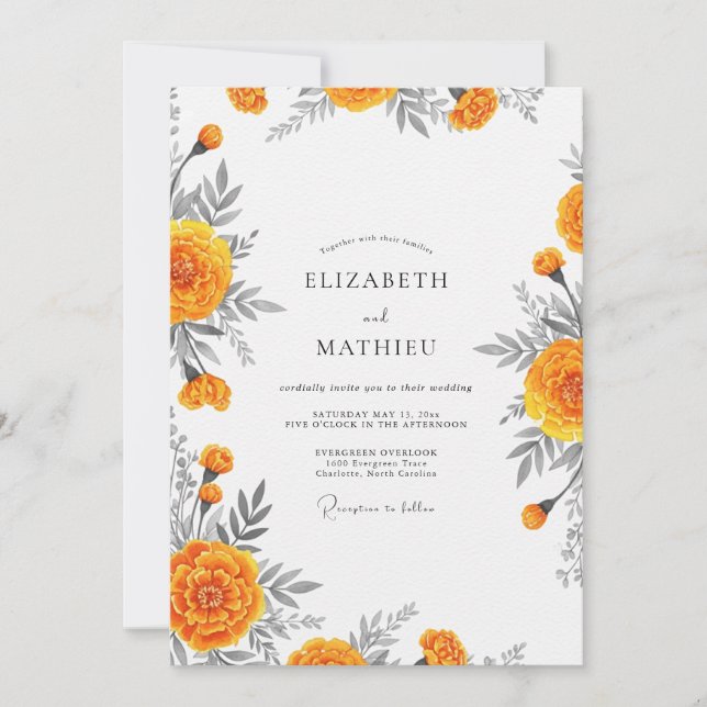 Orange Bloom Whimsy Wedding Invitation (Front)