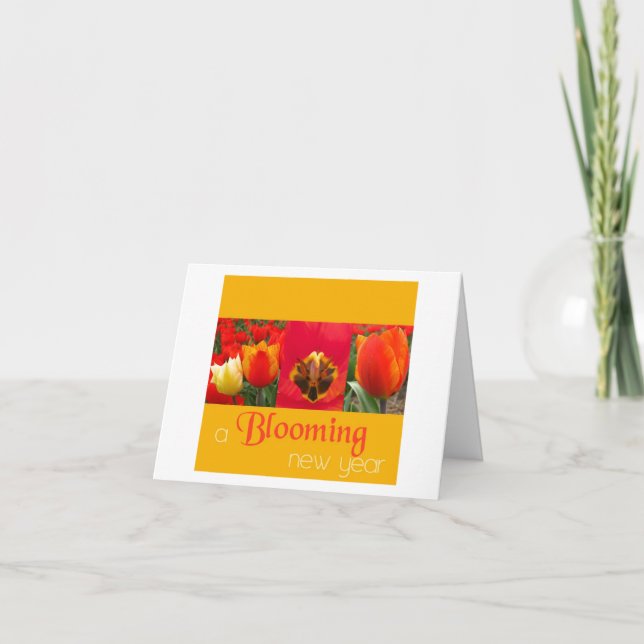 orange blooming new year holiday card (Front)