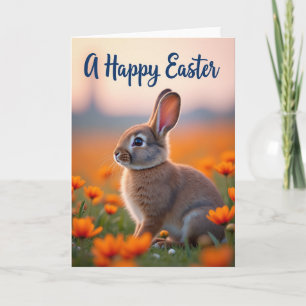 Orange Blooms Rabbit Card
