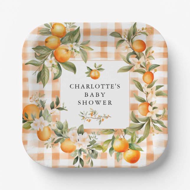 Orange Blossom Bliss Little Cutie Baby Shower Paper Plate (Front)