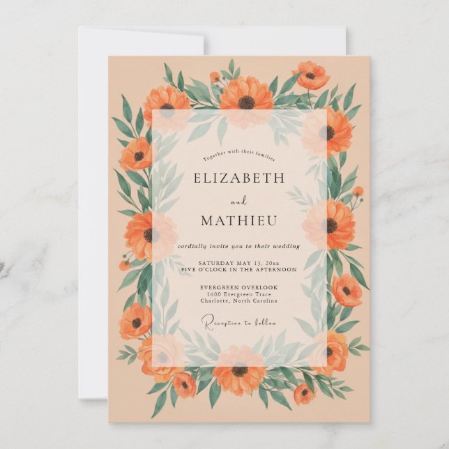 Orange Blossom Botanical Romance Wedding Invitation (Front)