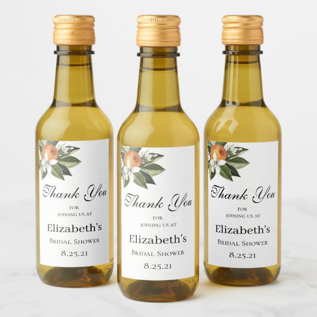 Orange blossom citrus greenery mini wine wine label (Bottles)
