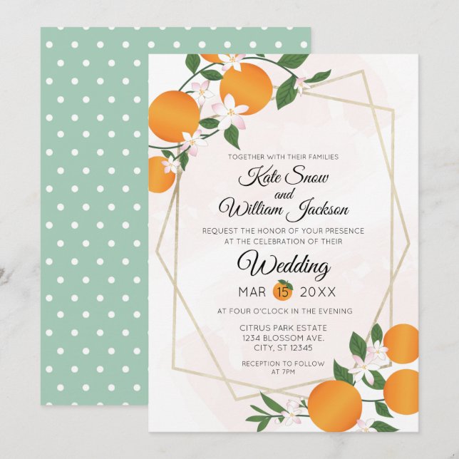 Orange Blossom Citrus Wedding Invitation (Front/Back)