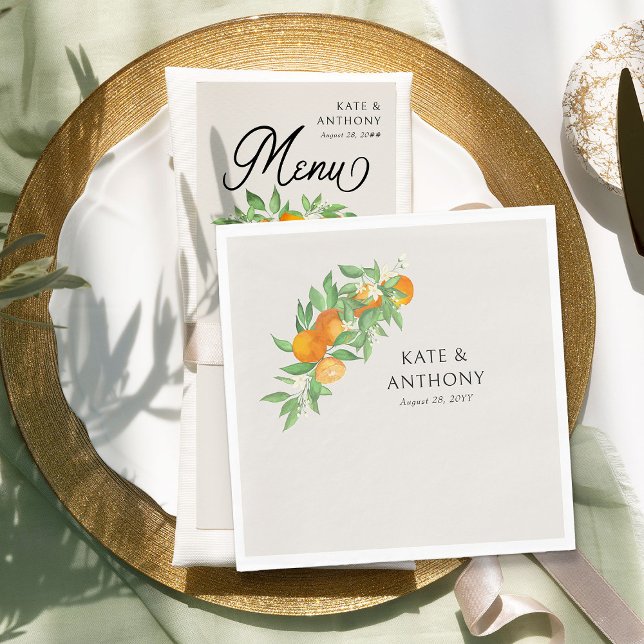 Orange Blossom Citrus Wedding Paper Napkin (Napkins from the Orange Blossom Wedding Collection by Darling & May)