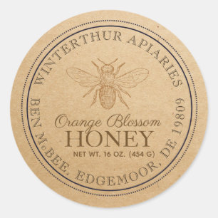 Orange Blossom Editable Kraft Honey Jar Bee Label