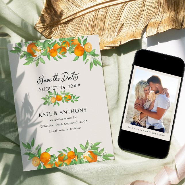 Orange Blossom Engagement Photo Wedding Save The Date (Save the Date with Photo from the Orange Blossom Wedding Collection by Darling & May)