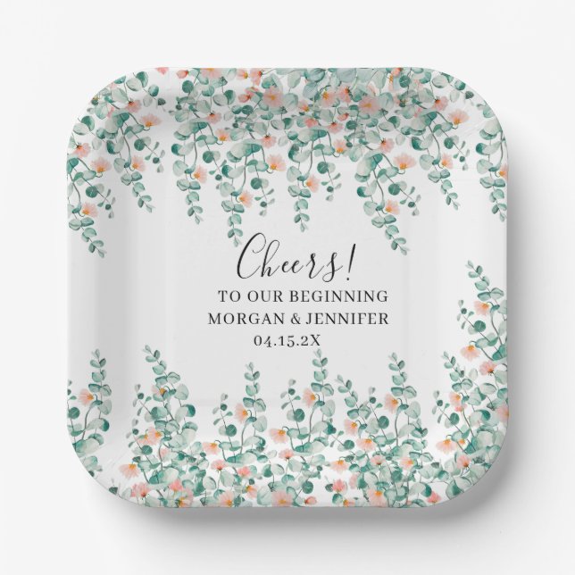 Orange Blossom Floral Bridal Shower Paper Plate (Front)