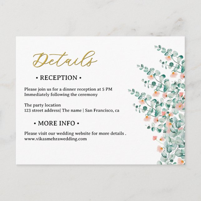 Orange Blossom Floral Wedding Details Postcard (Front)