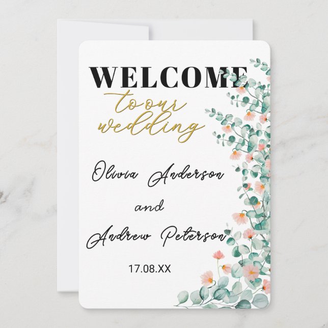 Orange Blossom Floral welcome sign Invitation (Front)