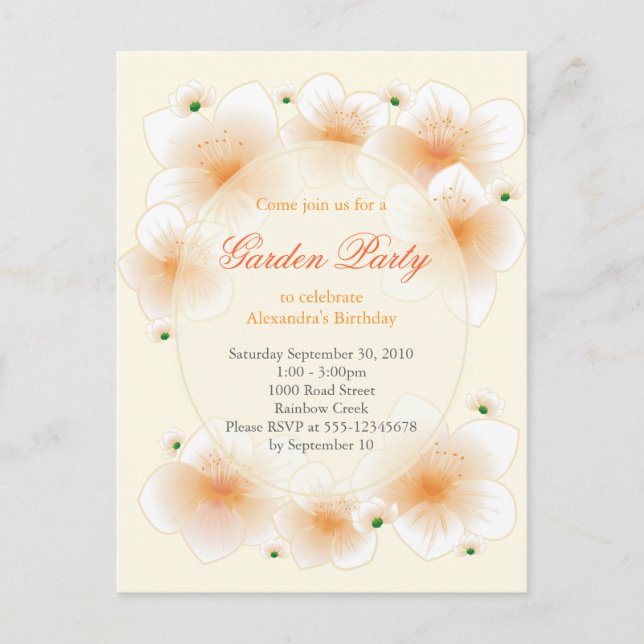 Orange Blossom Flowers Romantic Birthday Party Invitation Postcard (Front)