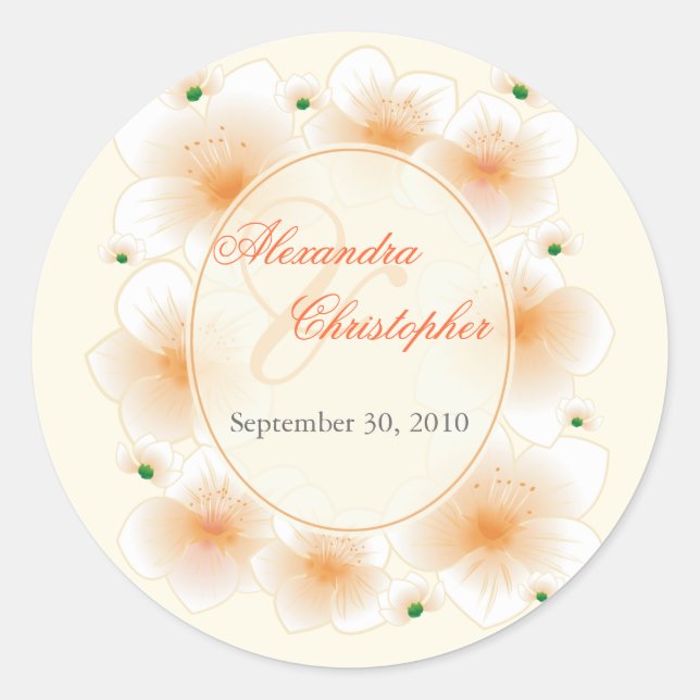 Orange Blossom Flowers Romantic Wedding Favour Classic Round Sticker (Front)