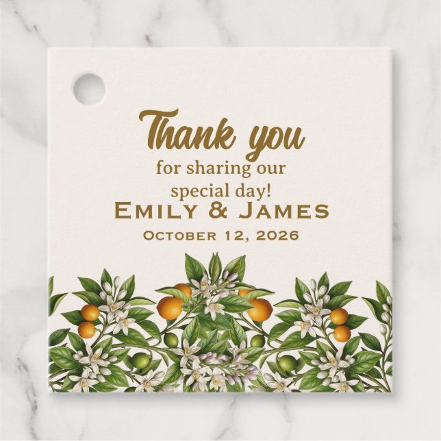 Orange Blossom Gold Wedding Favour Tag (Front)